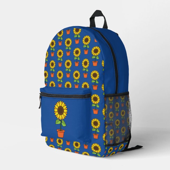 Sunflower Plant in a Pot Pattern Printed Backpack (Back Corner Right)