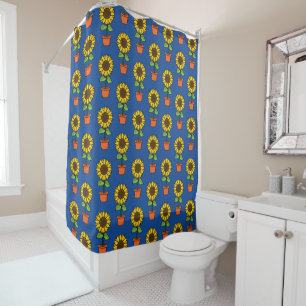 Sunflower Plant in a Pot Pattern Shower Curtain