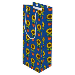 Sunflower Plant in a Pot Pattern Wine Gift Bag