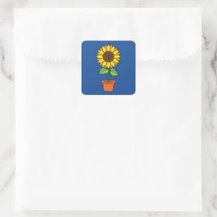 Sunflower Plant in a Pot Square Sticker