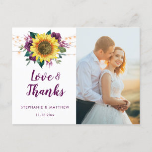 Sunflower Plum Purple Rose Lights Photo Thank You Postcard