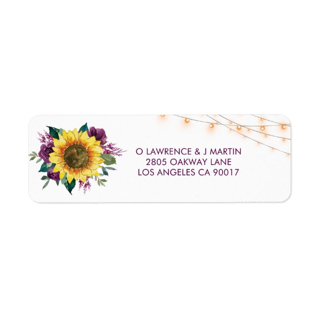 Sunflower Plum Purple Rose Lights Wedding Address (Front)
