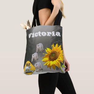 Sunflower Polar Bear Floral Kitten Tote Bag