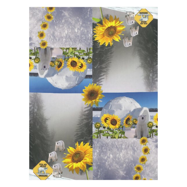 Sunflower Polar Bear Floral Tablecloth (Front)