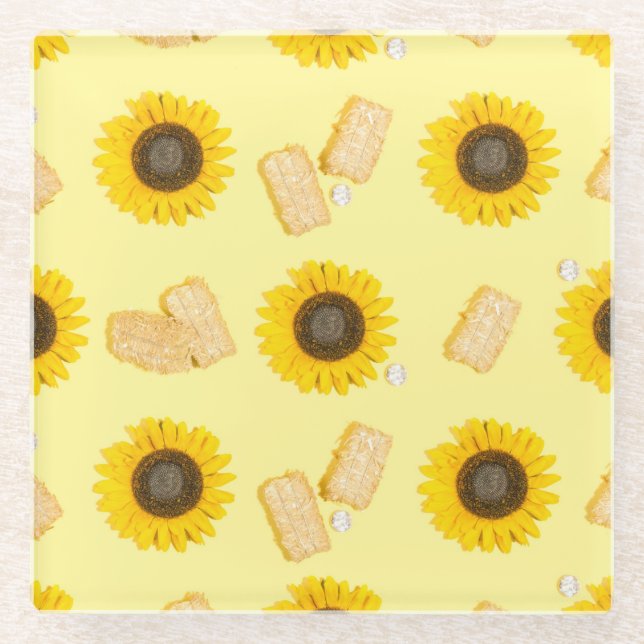 sunflower power glass coaster (Front)