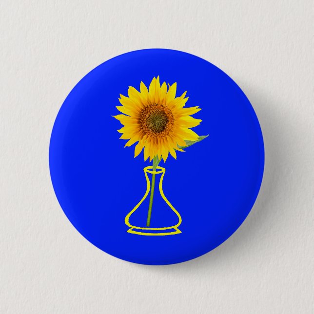 Sunflower Power Sunflower and Vase 6 Cm Round Badge (Front)