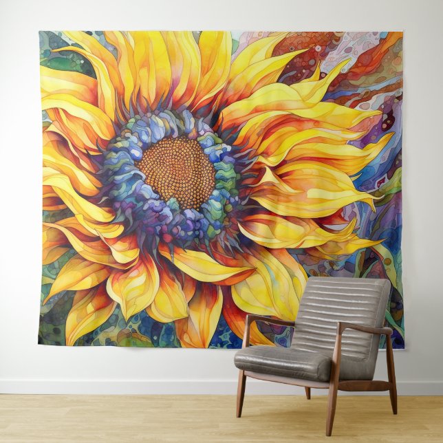 Sunflower Power watercolor painting Tapestry (In Situ (Horizontal))