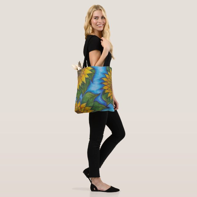 Sunflower Print Reusable Tote Bag Eco Friendly (On Model)