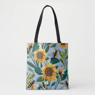  Sunflower Print Tote Bag