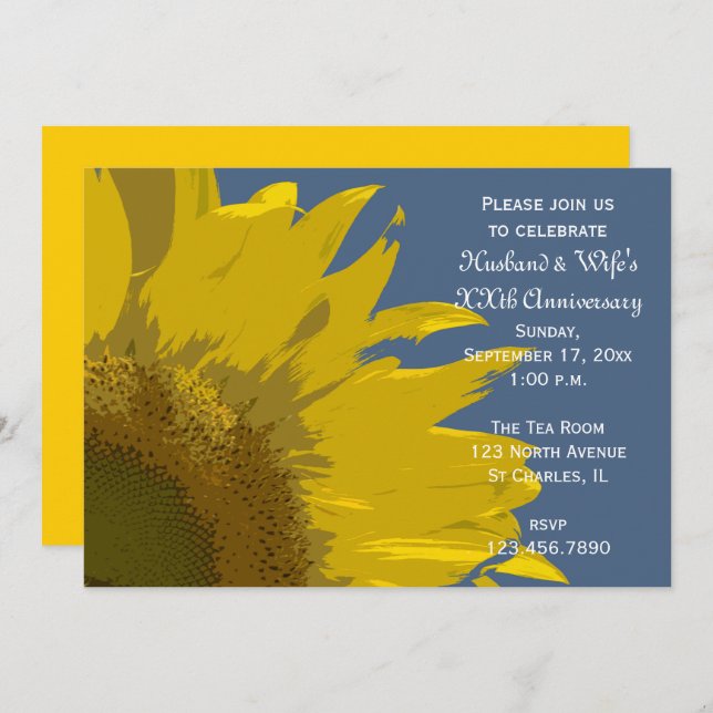 Sunflower Print Wedding Anniversary Party Invitation (Front/Back)