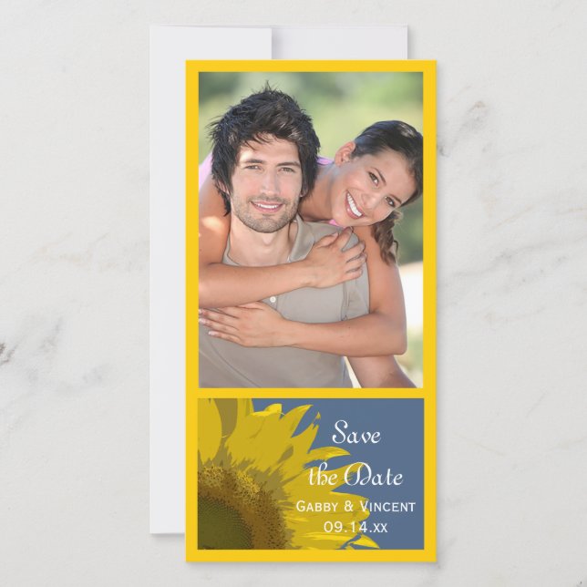 Sunflower Print Wedding Save the Date Photo Card (Front)