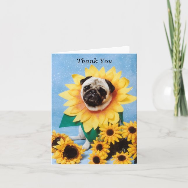 Sunflower Pug Thank You Card (Front)