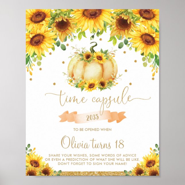 Sunflower Pumpkin 1st Birthday Time Capsule Poster (Front)