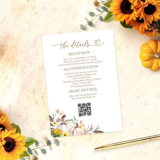 Sunflower Pumpkin Autumn Wedding Details Card (Creator Uploaded)