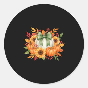 Sunflower Pumpkin Bouquet Fall Thanksgiving Autumn Classic Round Sticker