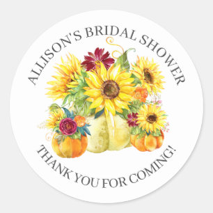 Sunflower Pumpkin Bridal Shower Thank You Shower Classic Round Sticker