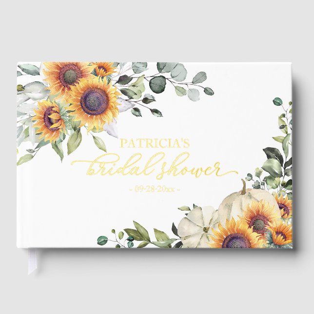 Sunflower Pumpkin Fall Bridal Shower Guest Book (Front)