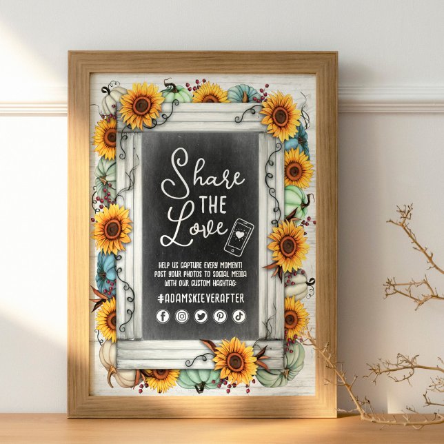 Sunflower Pumpkin Fall Wedding Hashtag Photo Sign (Creator Uploaded)