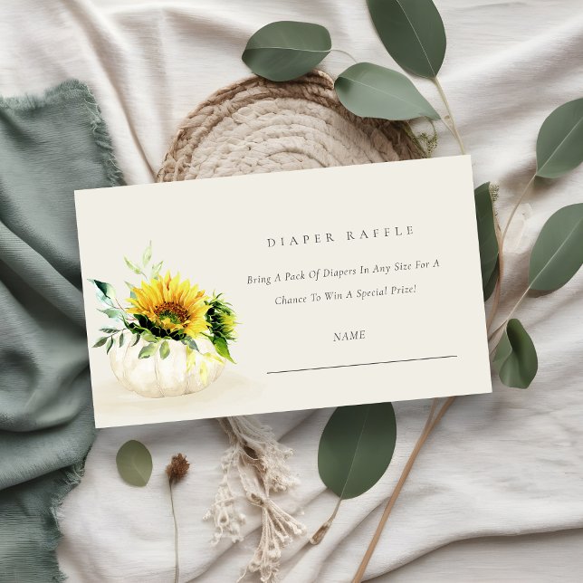 Sunflower Pumpkin Floral Diaper Raffle Baby Shower Enclosure Card (Creator Uploaded)