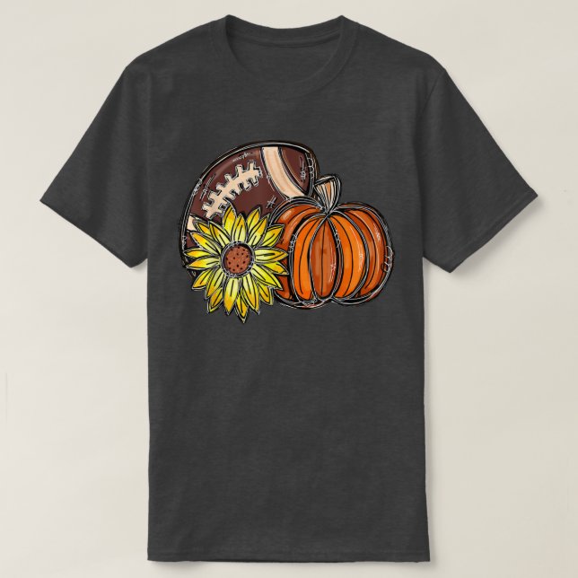 Sunflower Pumpkin Football Sports Autumn Vibes Tha T-Shirt (Design Front)