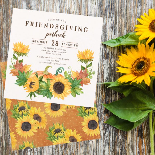 Sunflower Pumpkin Friendsgiving Potluck Dinner Invitation (Creator Uploaded)