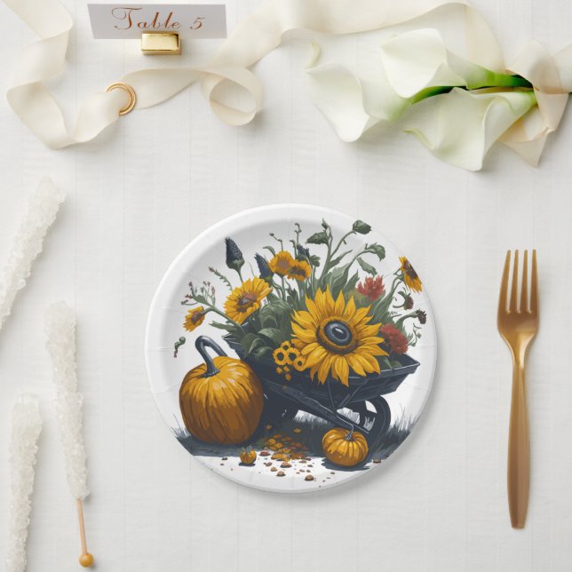 Sunflower & Pumpkin Paper Plate (Wedding)