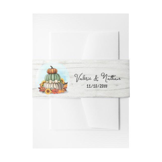 Sunflower Pumpkin Rustic Country Fall Farm Wedding Invitation Belly Band (Front Example)