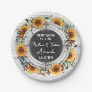 Sunflower Pumpkin Rustic Country Fall Farm Wedding Paper Plate