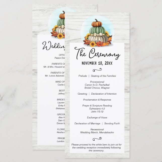 Sunflower Pumpkin Rustic Country Fall Farm Wedding Programme (Front/Back)