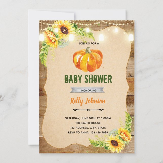 Sunflower pumpkin shower birthday invitation (Front)