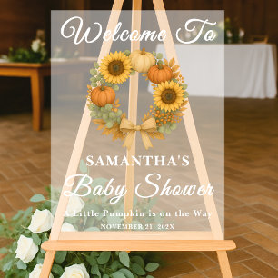 Sunflower Pumpkin Wreath Fall Baby Shower Welcome Acrylic Sign