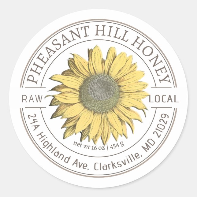 Sunflower Pure Raw Honey Label (Front)
