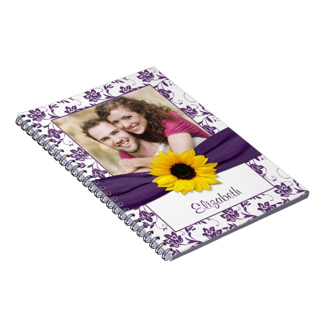 Sunflower Purple Damask Personalised Notebook (Right Side)