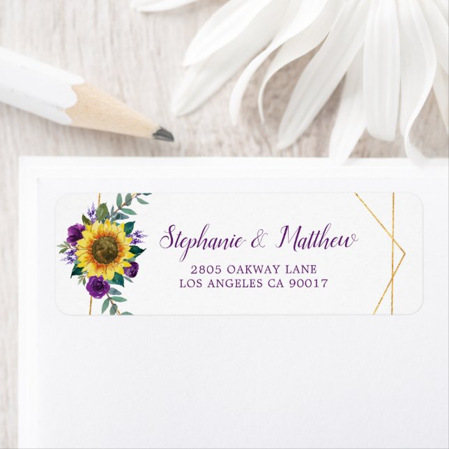 Sunflower Purple Floral Geometric Gold Address (Insitu)