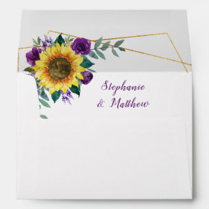 Sunflower Purple Floral Geometric Wedding Envelope