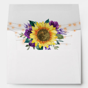 Sunflower Purple Floral Lights Wedding Envelope