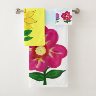 Sunflower Purple Flower Pink Flower Yellow Bath Towel Set