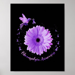 Sunflower Purple Ribbon Fibromyalgia Awareness  Poster