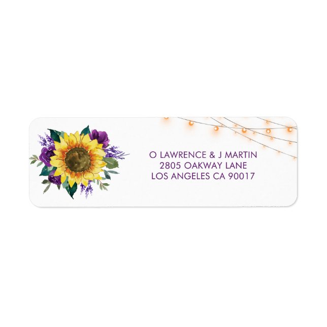 Sunflower Purple Rose Lights Wedding Address (Front)