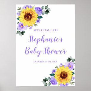Sunflower Purple Watercolor Floral Baby Shower Poster