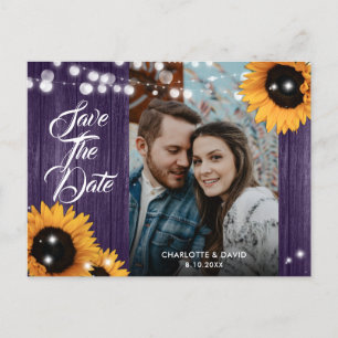 Sunflower Purple Wedding Photo Save The Date Announcement Postcard