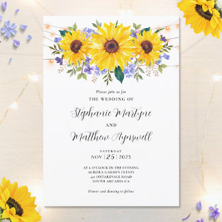 Sunflower Purple Wildflowers Botanical Wedding Invitation