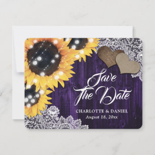 Sunflower Purple Wood Floral Lace Romantic Wedding Announcement