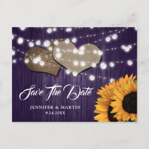 Sunflower Purple Wood Wedding Save The Date Postcard