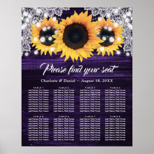 Sunflower Purple Wood Wedding Seating Chart 8