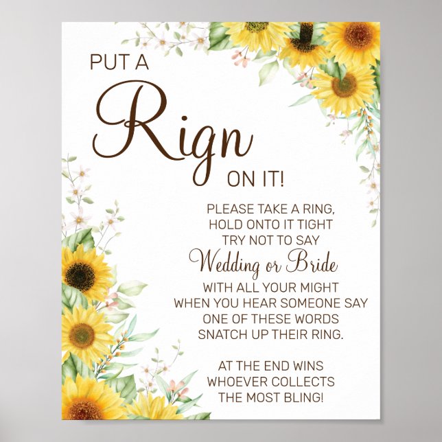 Sunflower Put a Ring bridal shower game sign (Front)