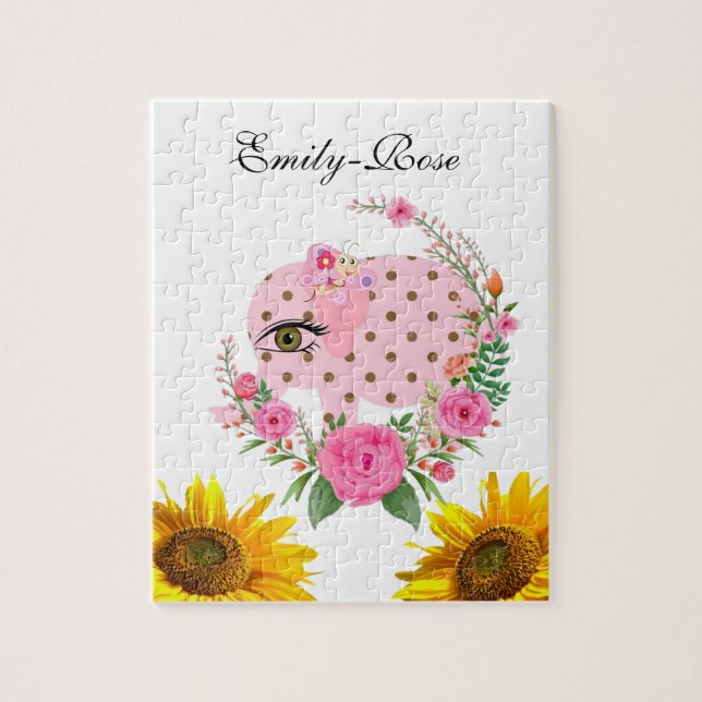Sunflower Puzzles Pink Elephant Floral (Vertical)