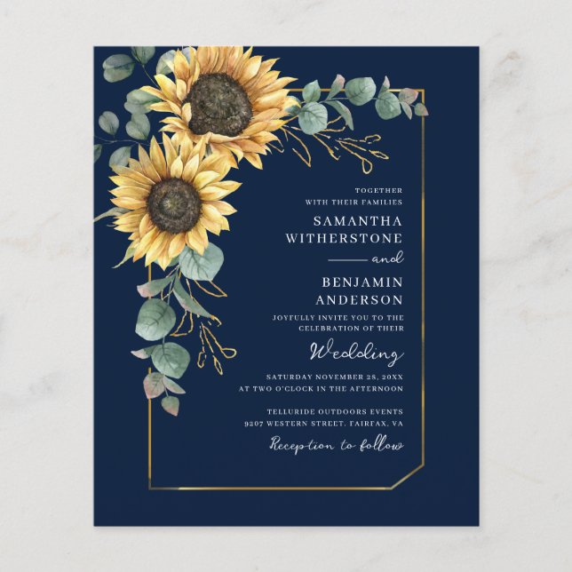 Sunflower QR Code All in One Wedding Invitation (Front)
