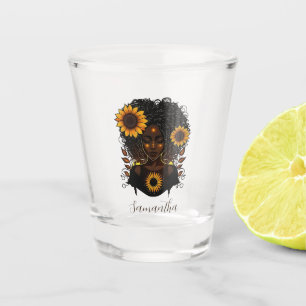 Sunflower Queen Afro Woman Shot Glass
