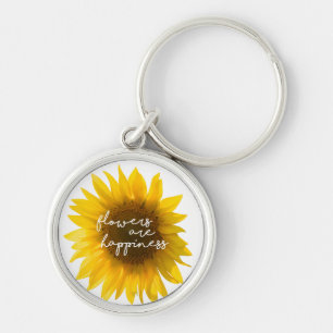 Sunflower quote "flowers are happiness" key ring